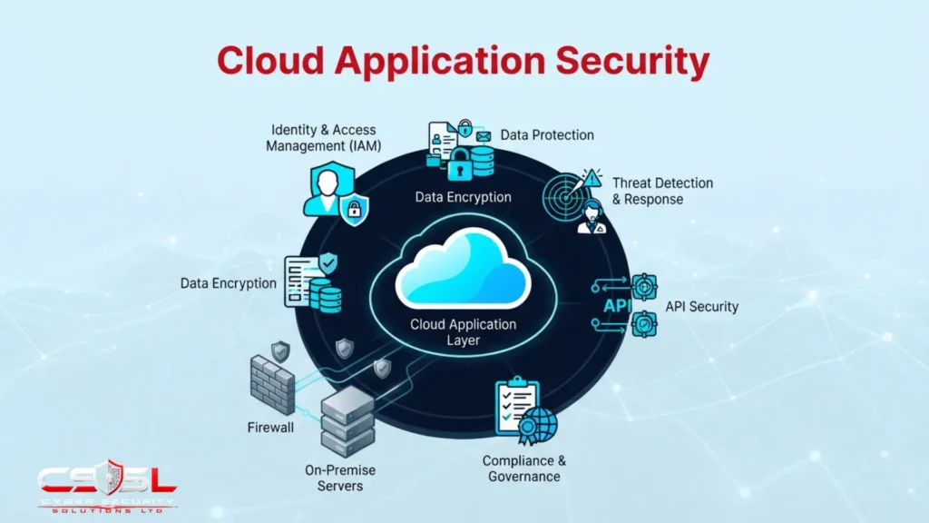 Cloud application security diagram showing API protection, WAF and RASP layers