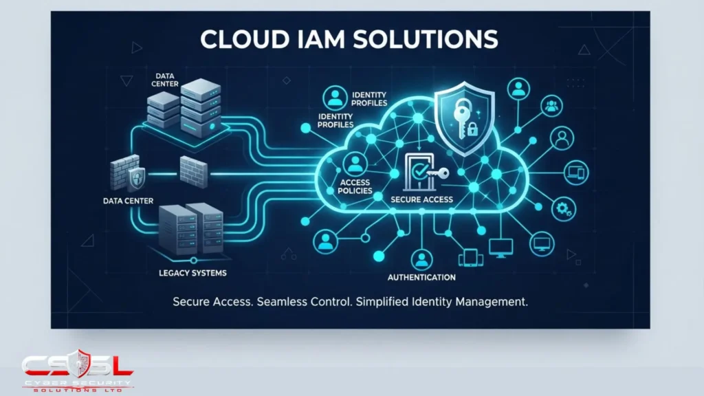 Cloud IAM solutions diagram showing identity and access management across cloud platforms