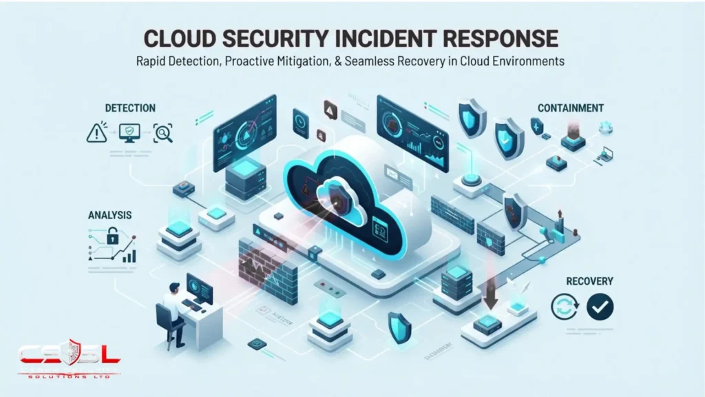 Cloud security incident response lifecycle showing containment eradication and recovery