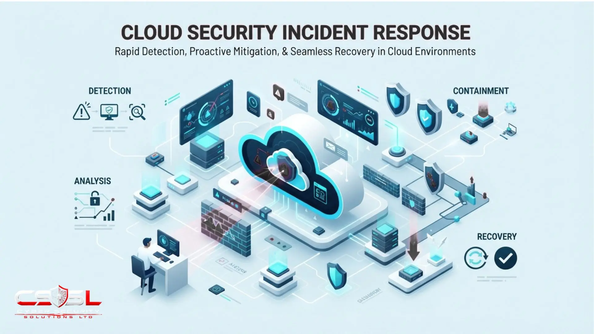 Cloud security incident response lifecycle showing containment eradication and recovery