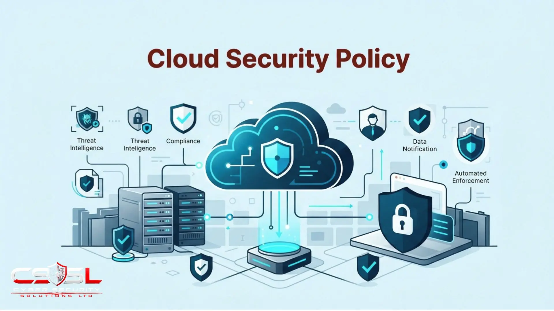 Cloud security policy template showing seven domains and policy structure sections