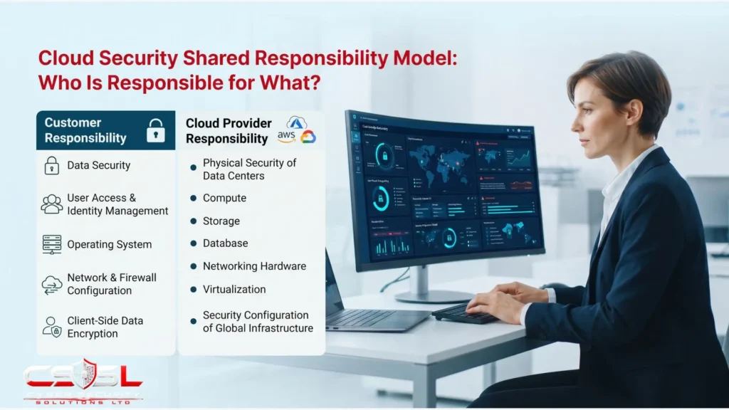 Cloud security shared responsibility model diagram showing provider versus customer duties