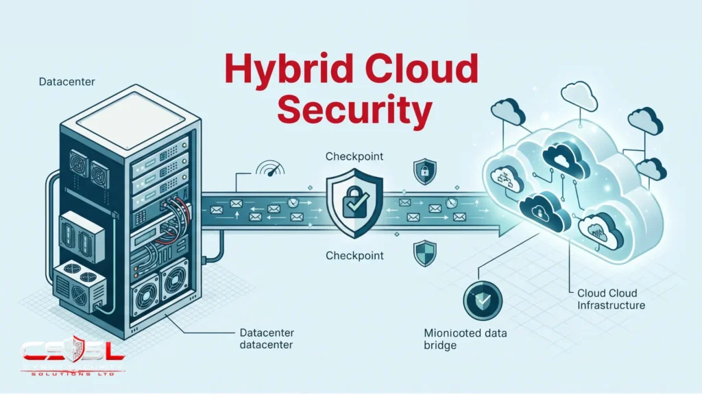 Hybrid cloud security diagram showing on-premises to cloud connection