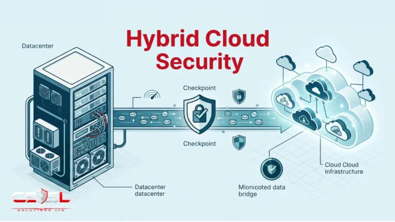 Hybrid cloud security diagram showing on-premises to cloud connection