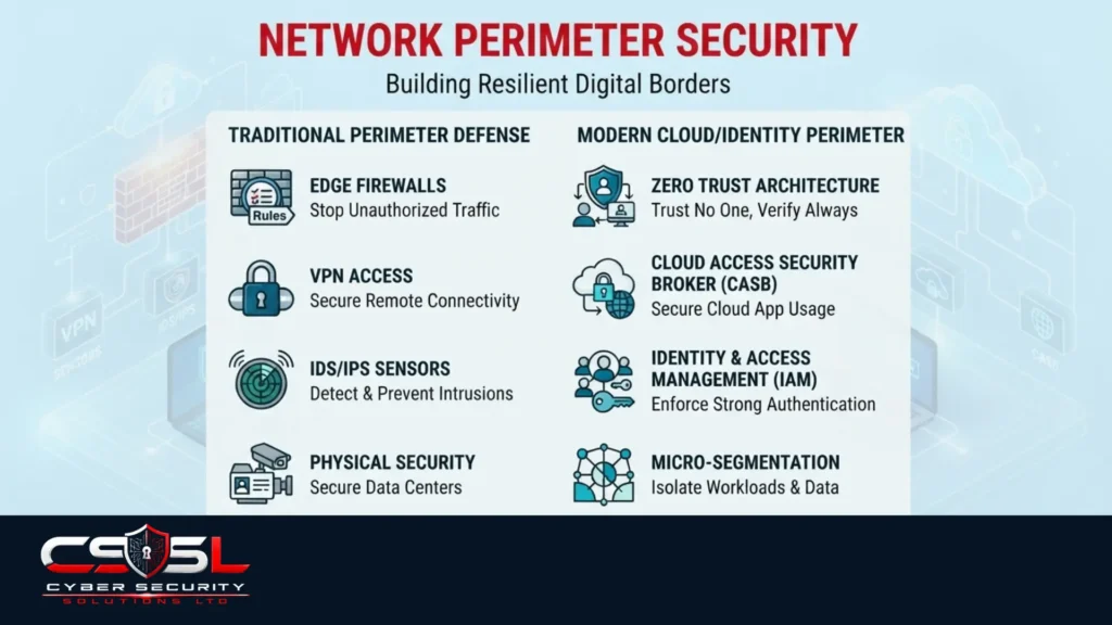 Diagram showing network perimeter security boundary between internal network and internet