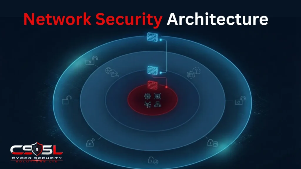 Network security architecture diagram showing zones and DMZ layout
