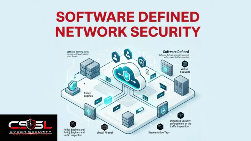 Diagram showing software defined network security controller managing network devices