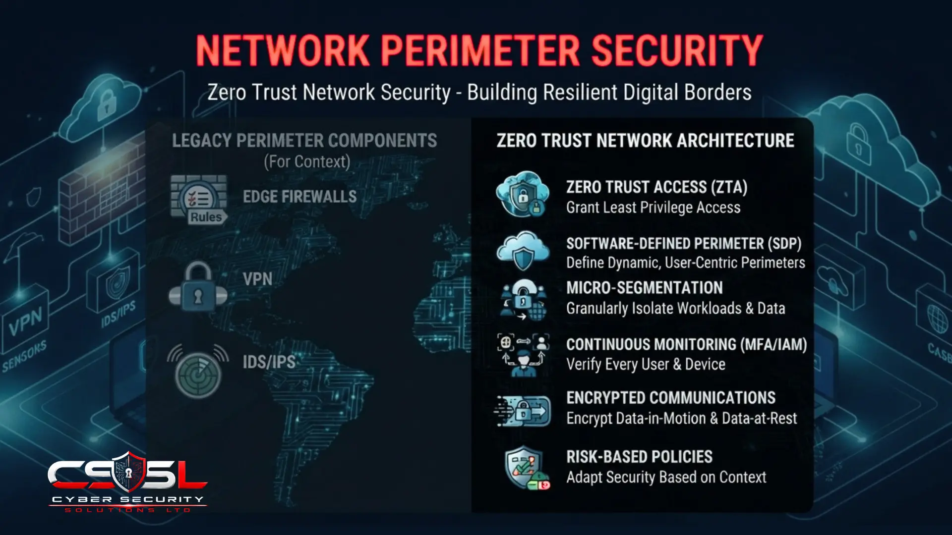 Diagram illustrating zero trust network security verifying every user and device connection
