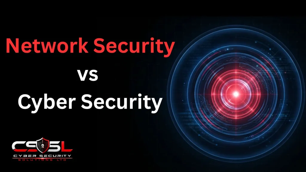 Network security vs cyber security hierarchy diagram with information security