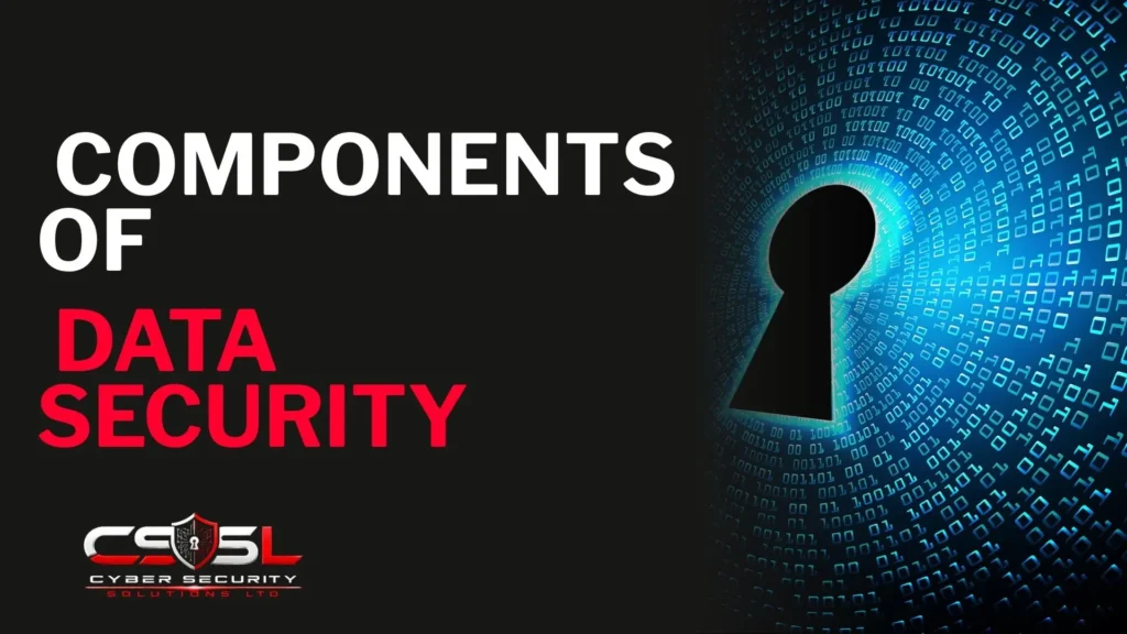 Diagram showing the components of data security including confidentiality, integrity, availability, authentication and access control