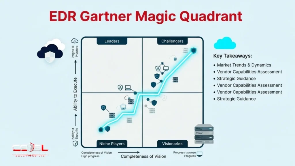 EDR Gartner Magic Quadrant 2026 chart showing leading EDR vendors and endpoint protection companies