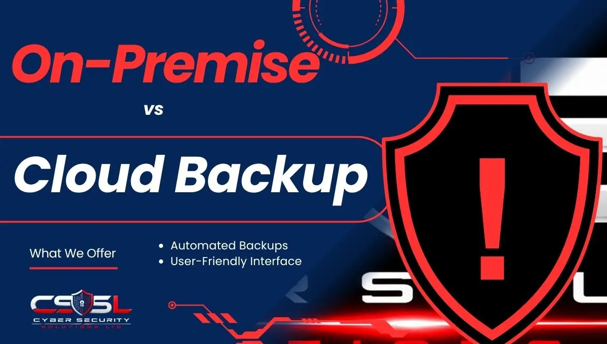 on-premise vs cloud backup comparison chart showing setup costs, restore fees and hybrid backup options