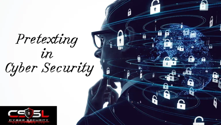 Illustration showing an attacker using pretexting and a fabricated scenario to trick a victim into revealing sensitive information