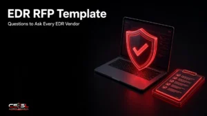 EDR RFP template checklist showing vendor evaluation sections for detection, investigation, response, OS coverage, integrations, data retention, support SLAs and pricing, with a weighted scoring matrix