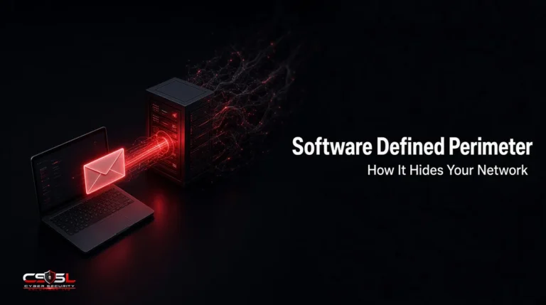 Software defined perimeter diagram showing an SDP controller verifying a user and device before opening an encrypted tunnel to hidden servers behind a dark gateway