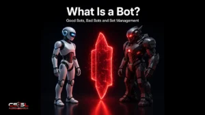 What is a bot diagram comparing good bots like search engine crawlers and monitoring bots with bad bots used for credential stuffing, scraping and spam, filtered by bot management before reaching a business website