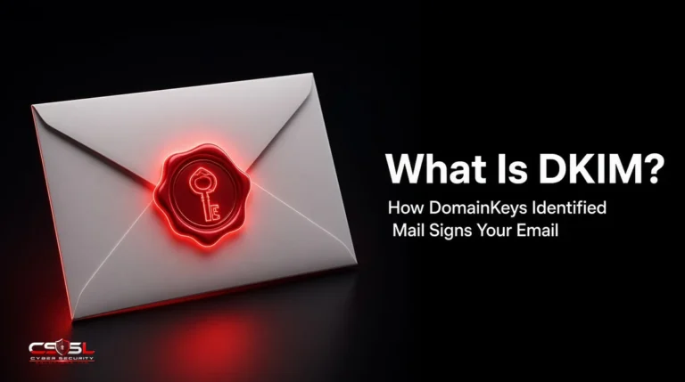 What is DKIM diagram showing a sending server signing email with a private key and the receiving server verifying the public key DNS record