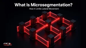 What is microsegmentation diagram showing servers, cloud workloads and databases each isolated in their own secure segment so an attacker on one compromised workload is blocked from moving laterally to the others