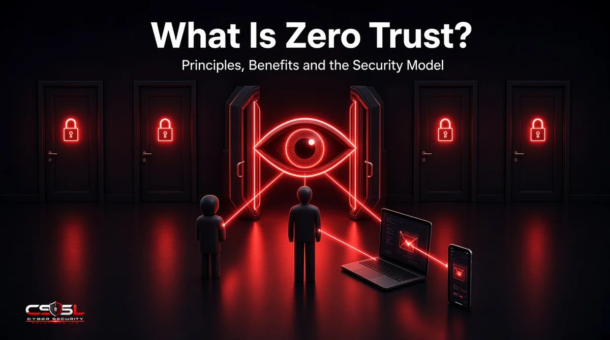 What is zero trust security model diagram showing identity, device, network, application and data pillars with continuous verification before least-privilege access